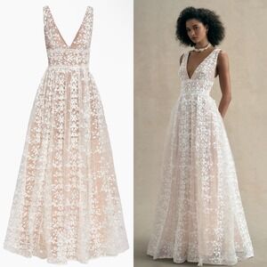 NWT BRONX AND BANCO White Nude Megan Lace Maxi Dress‎ $690 - Size US 4 / Small